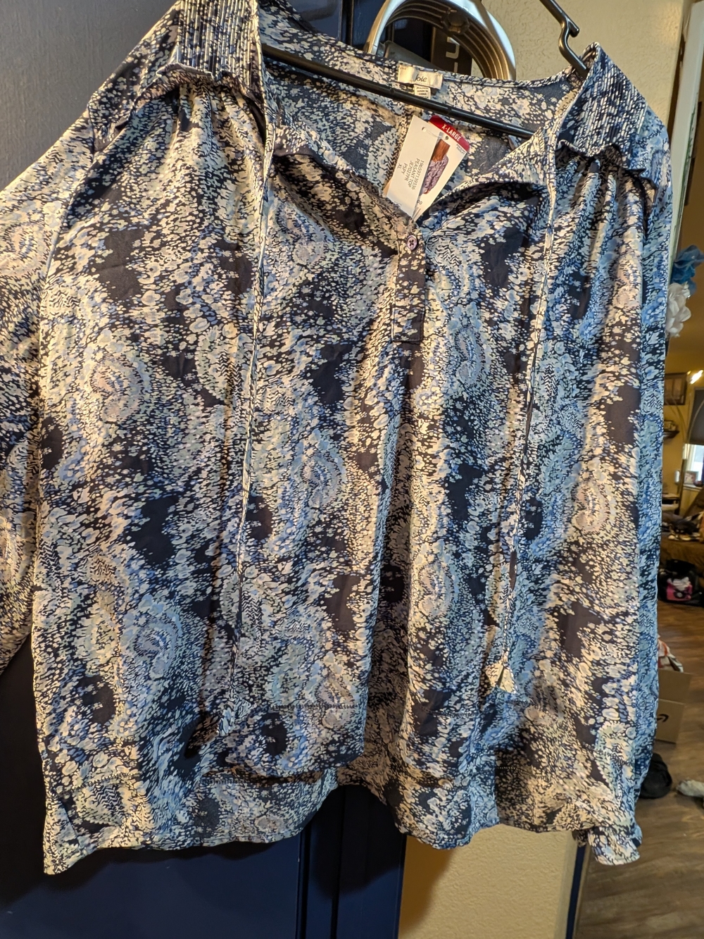 NWT Joie Parisian Paisley XL Blue Long Sleeve Blouse Top